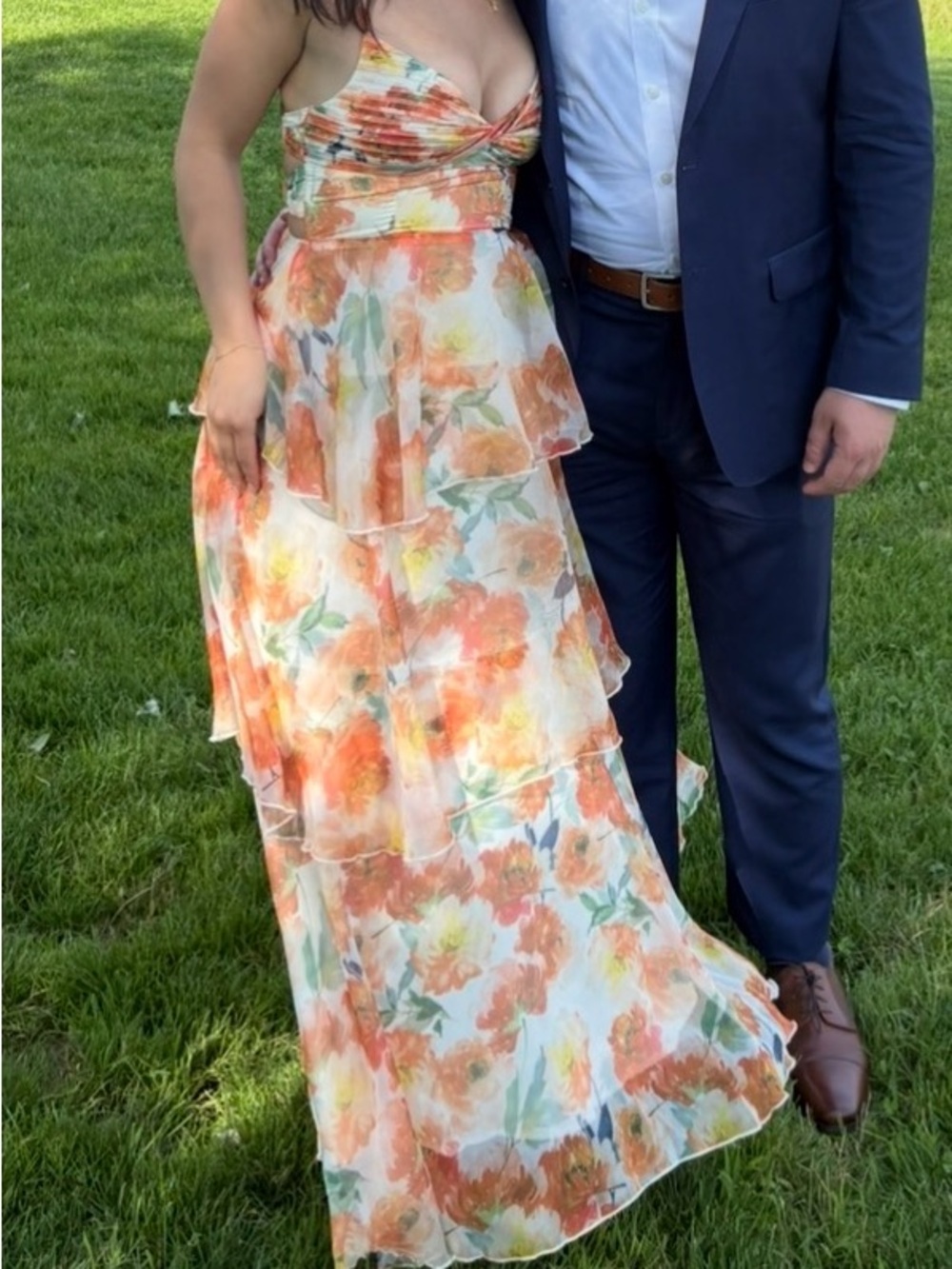 Hello Molly Orange & Yellow Floral Tiered Maxi Dress